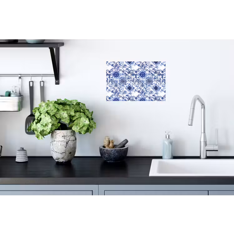 Muursticker - Bloemen - Blauw - Patroon - Wit — 2