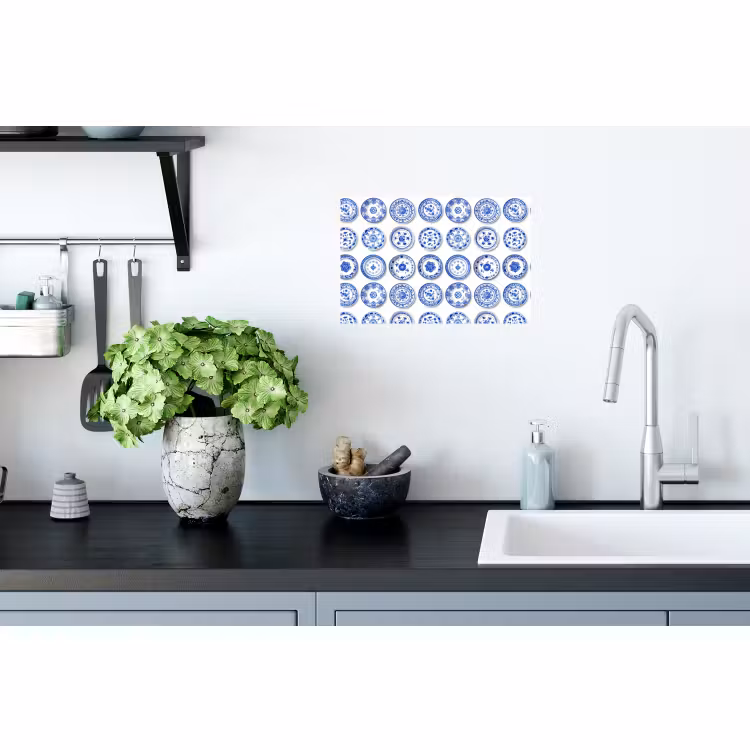 Muursticker - Borden - Bloemen - Patroon - Blauw — 2