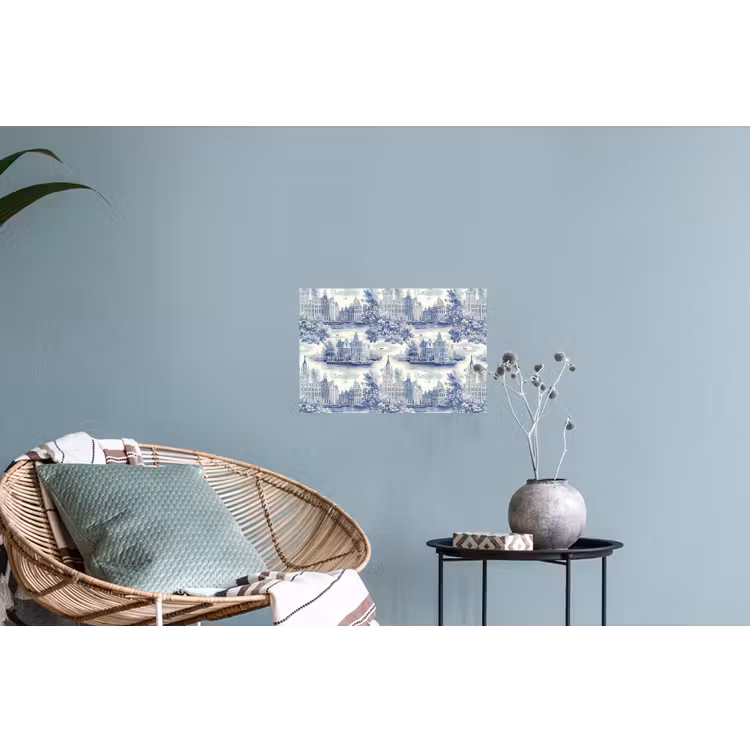 Muursticker - Huizen - Bomen - Water - Vogels - Blauw — 4