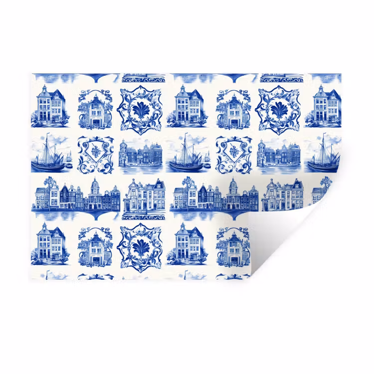 Muursticker - Huizen - Schepen - Blauw — 1