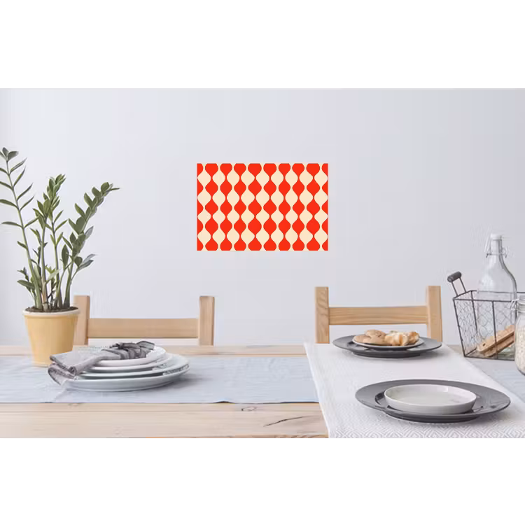 Muursticker - Golvend patroon - Retro - Rood - Beige — 3
