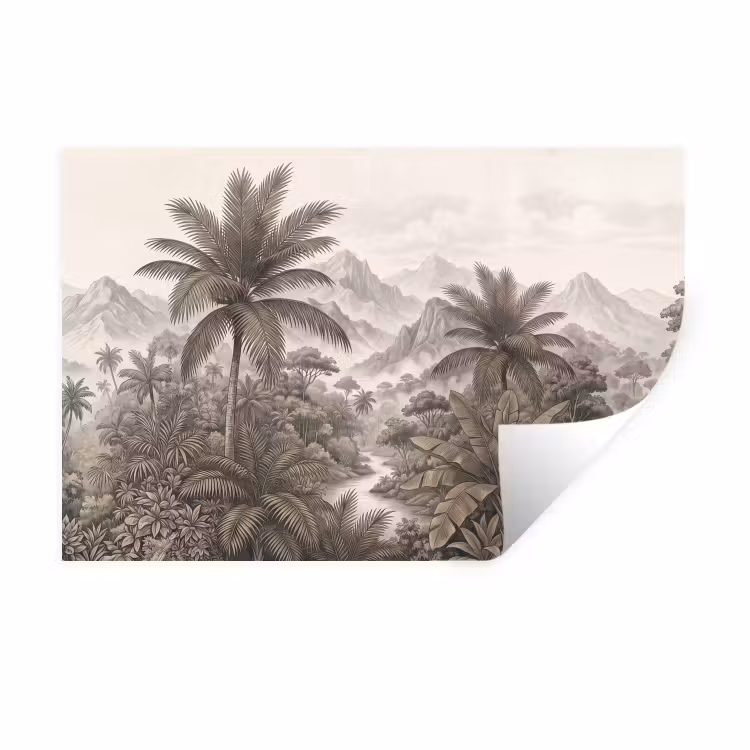 Muursticker - Natuur - Bergen - Rivier - Tropisch - Vintage — 1
