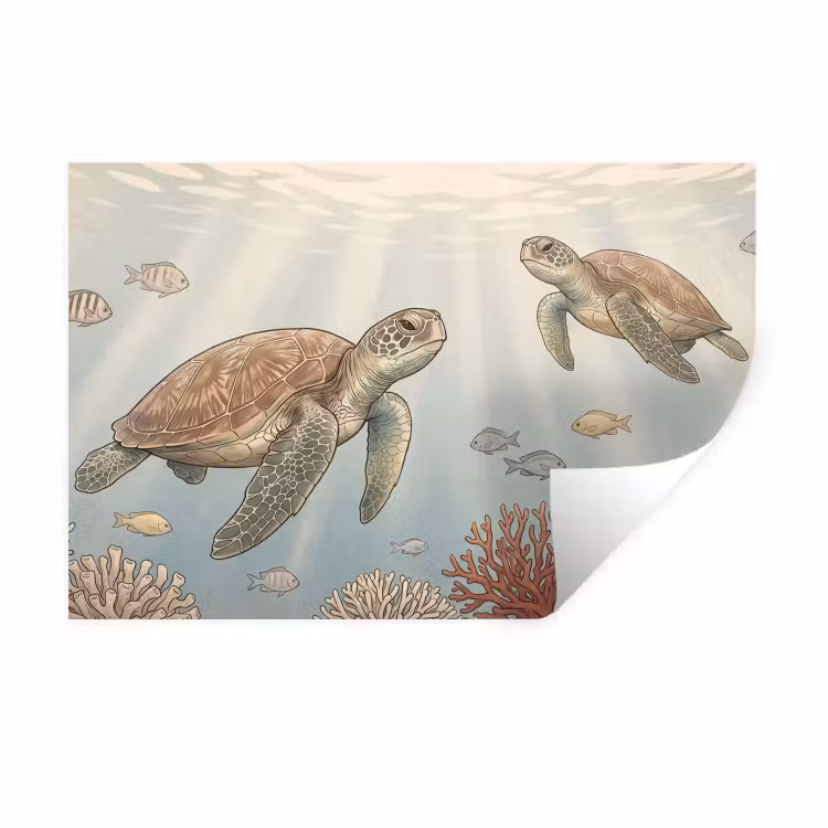 Muursticker - Schildpad - Onderwater - Natuur - Illustratie — 1