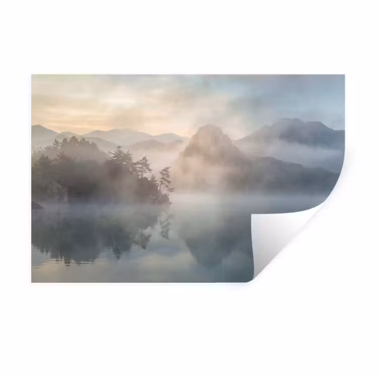 Muursticker - Landschap - Bergen - Mist - Water - Natuur — 1