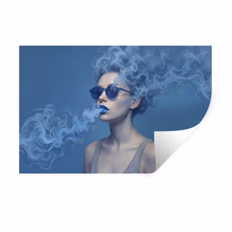 Muursticker - Portret - Zonnebril - Rook - Abstract - Blauw — 1