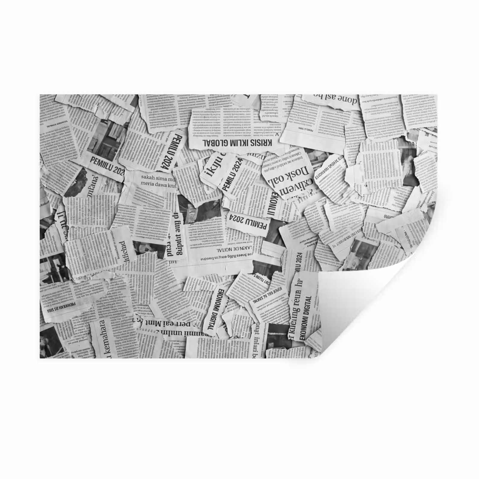 Muursticker - Krant - Versnipperd - Textuur - Zwart-wit - Abstract — 1