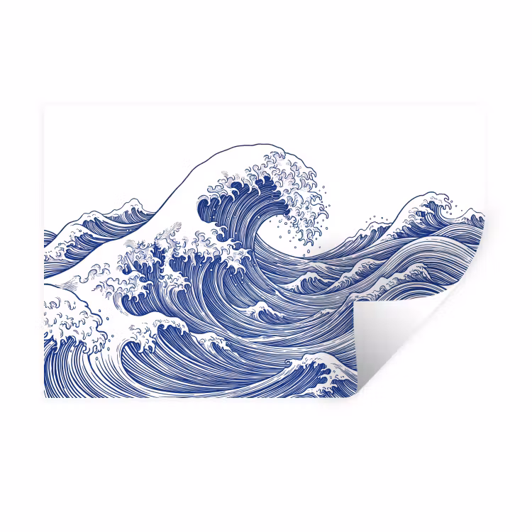 Muursticker - Golf - Japans - Zee - Illustratie - Blauw — 1