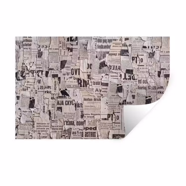 Muursticker - Krant - Gescheurd - Textuur - Abstract - Zwart-wit — 1