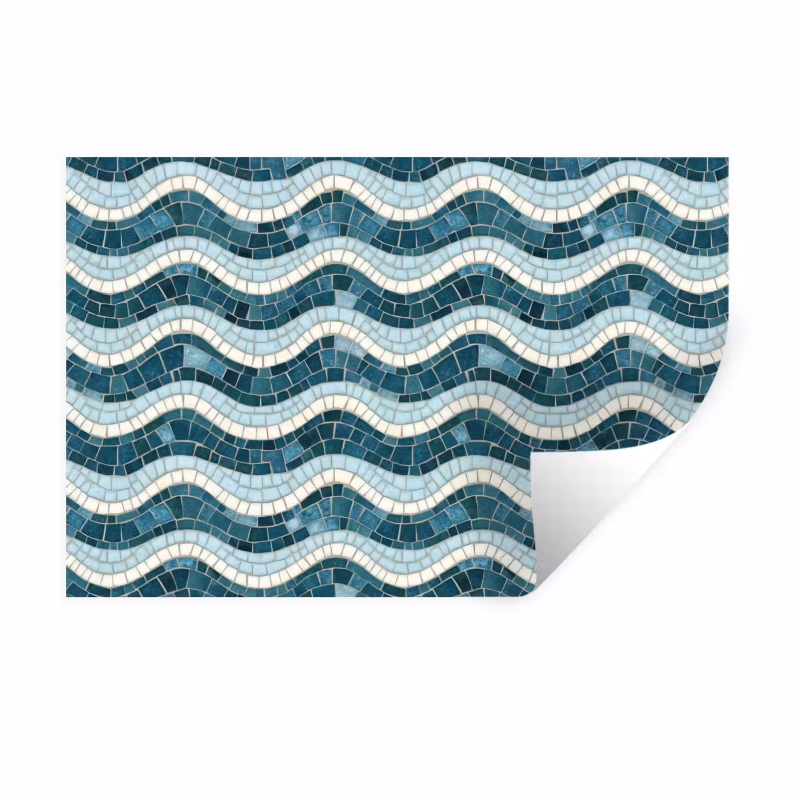 Muursticker - Blauw - Wit - Mozaïek - Golvend — 1