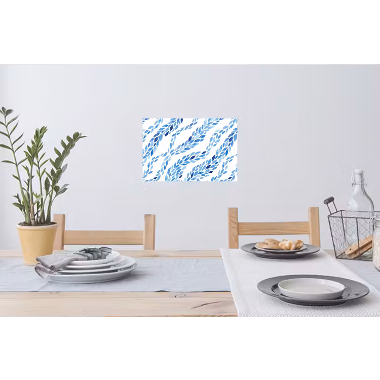 Muursticker - Bladeren - Aquarel - Patroon - Modern - Blauw — 3