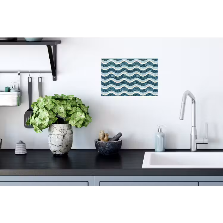 Muursticker - Blauw - Wit - Mozaïek - Golvend — 2