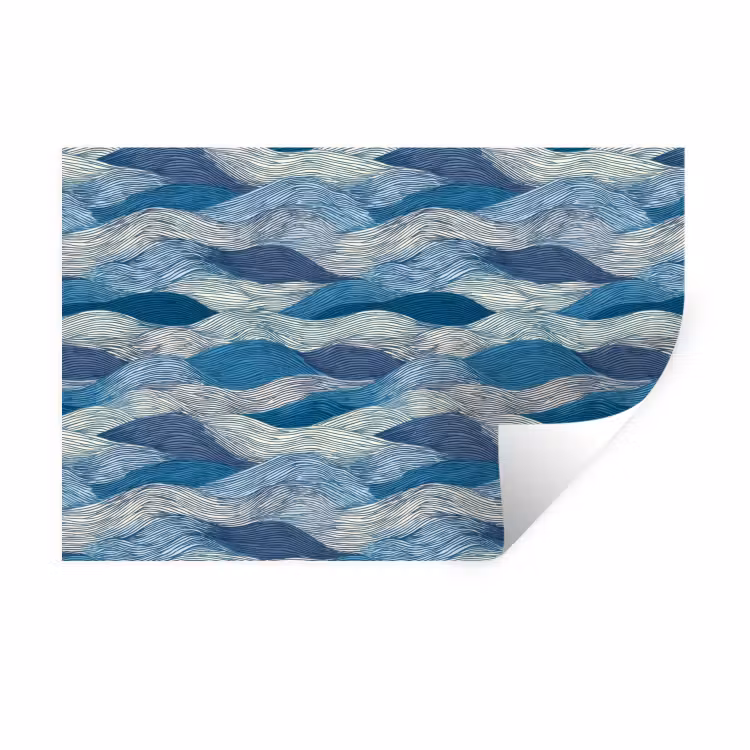 Muursticker - Getekend - Blauw - Wit - Golvend - Streepjes — 1