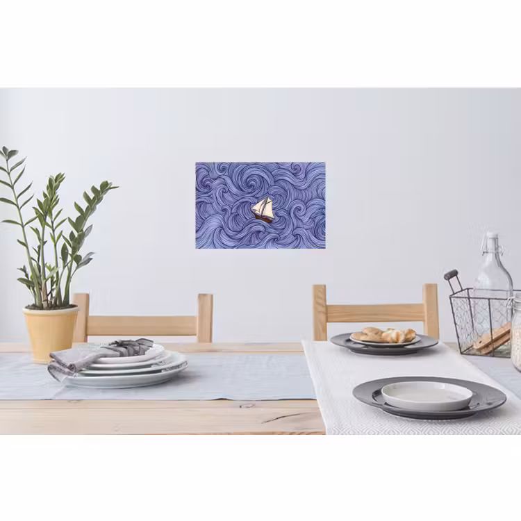 Muursticker - Schip - Golven - Zee - Illustratie - Blauw — 3