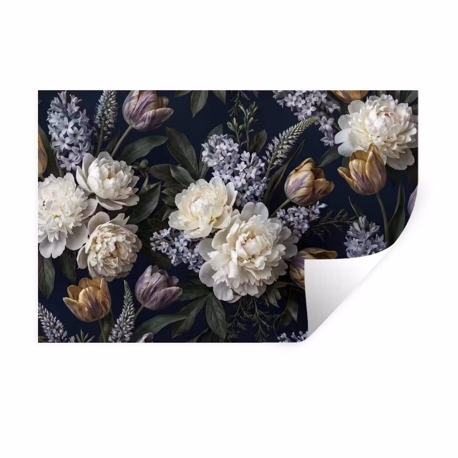 Muursticker - Bloemen - Donker - Elegant - Natuur - Wit — 1