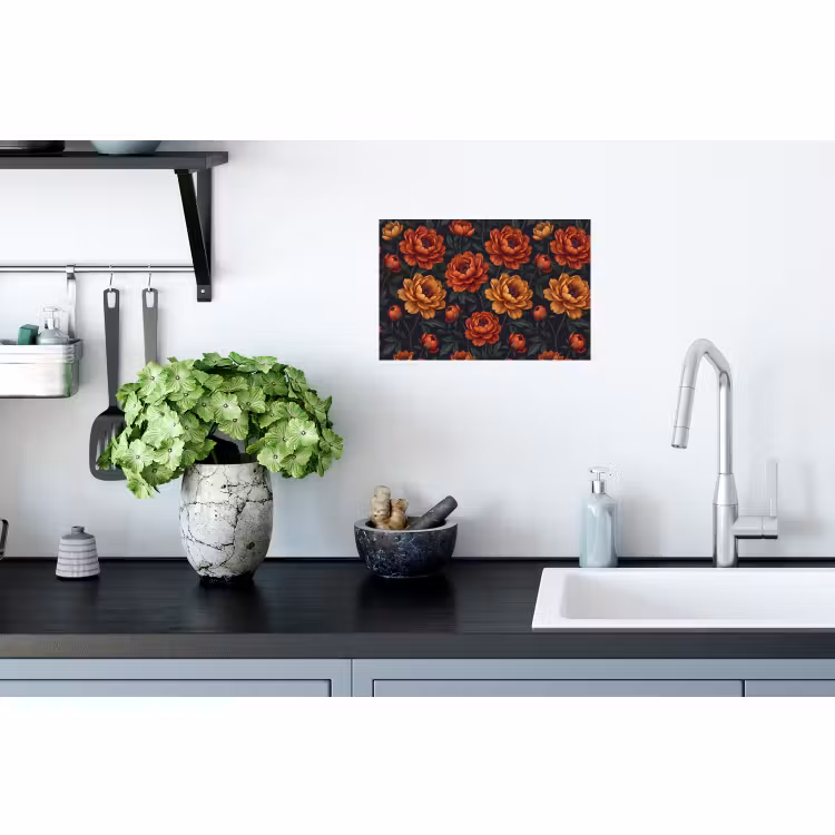 Muursticker - Bloemen - Bladeren - Natuur - Modern - Oranje — 2