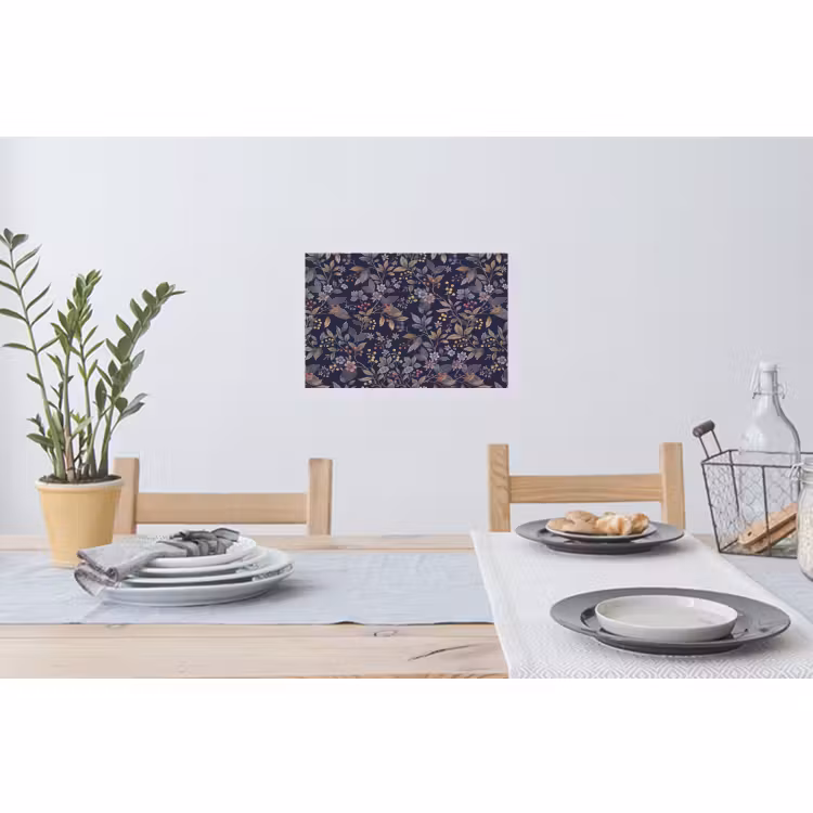 Muursticker - Bloemen - Bladeren - Patroon - Botanisch - Donkerblauw — 3
