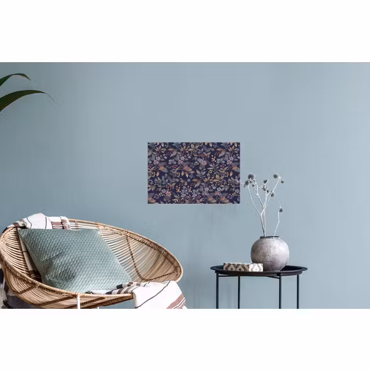 Muursticker - Bloemen - Bladeren - Patroon - Botanisch - Donkerblauw — 4