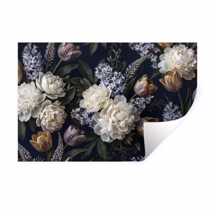 Muursticker - Bloemen - Donker - Elegant - Natuur - Wit — 1