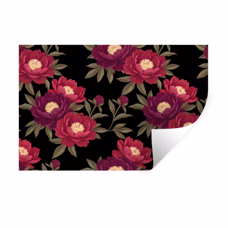 Muursticker - Bloemen - Patroon - Botanisch - Rood - Zwart — 1