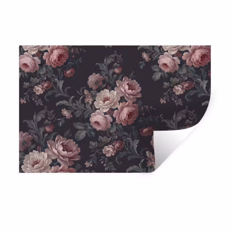 Muursticker - Bloemen - Patroon - Sierlijk - Roze - Donker — 1