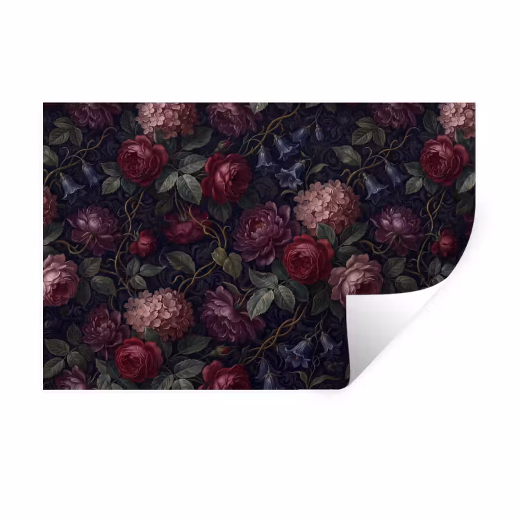 Muursticker - Bloemen - Rood - Klassiek - Donker - Patroon — 1