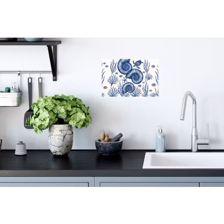 Muursticker - Schelp - Spiraal - Zeeleven - Aquarel - Blauw — 2