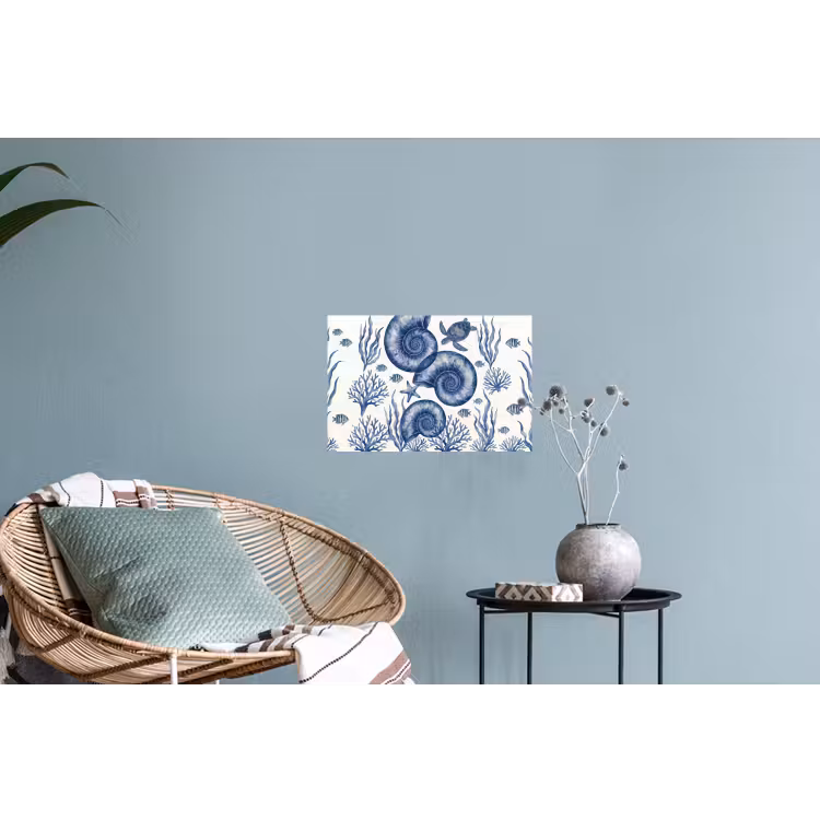 Muursticker - Schelp - Spiraal - Zeeleven - Aquarel - Blauw — 4