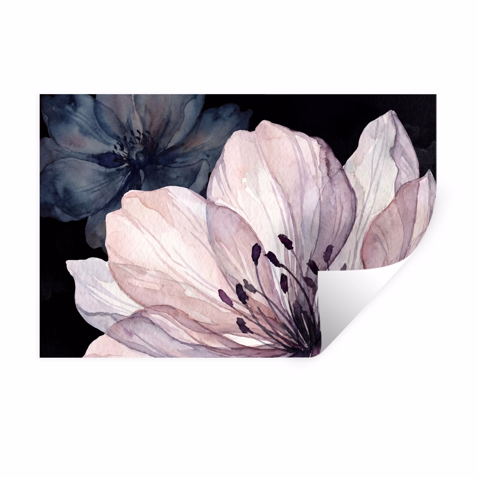 Muursticker - Bloemen - Aquarel - Modern - Roze - Donker — 1