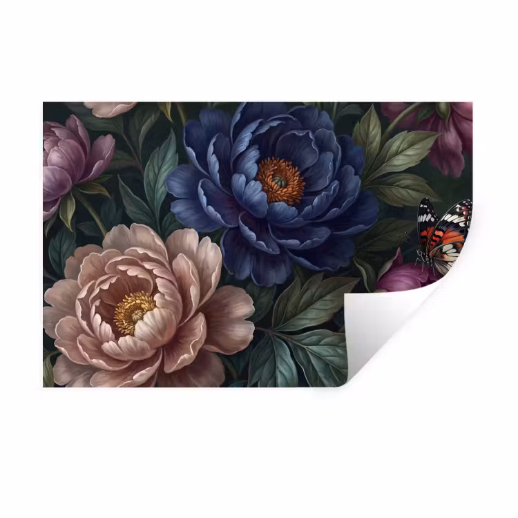 Muursticker - Bloemen - Vlinder - Natuur - Modern - Paars — 1