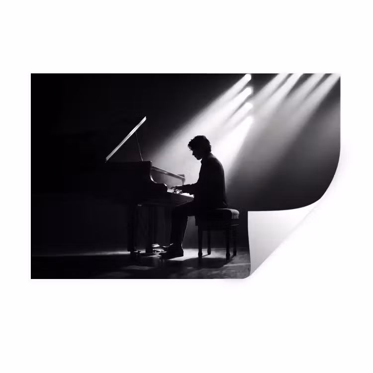 Muursticker - Persoon - Piano - Muziek - Zwart-wit - Podium — 1