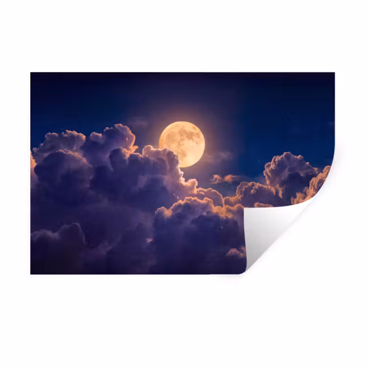 Muursticker - Maan - Wolken - Nacht - Oranje — 1