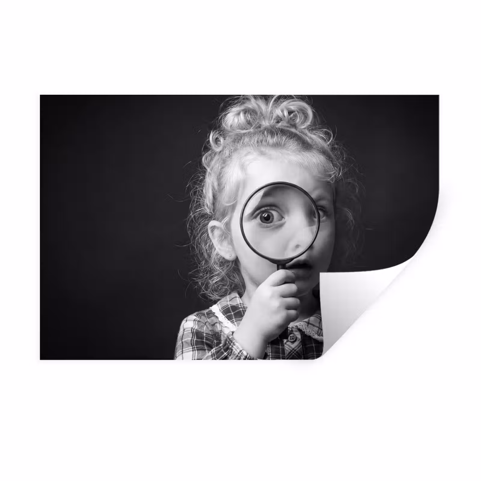 Muursticker - Kind - Vergrootglas - Portret - Zwart-wit — 1