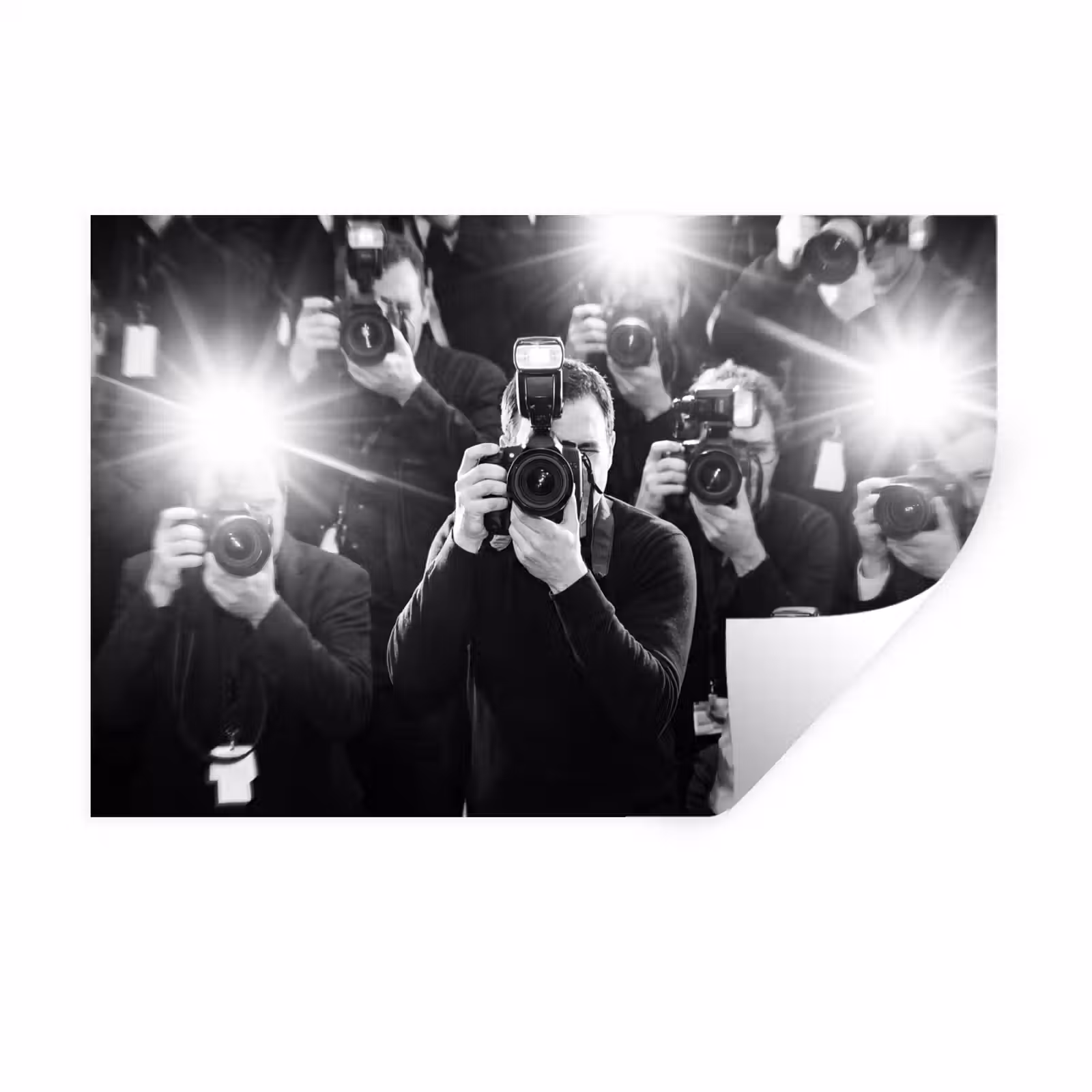 Muursticker - Mensen - Camera - Flitslicht - Zwart-wit - Media — 1