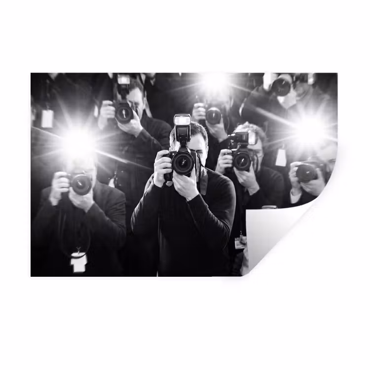 Muursticker - Mensen - Camera - Flitslicht - Zwart-wit - Media — 1