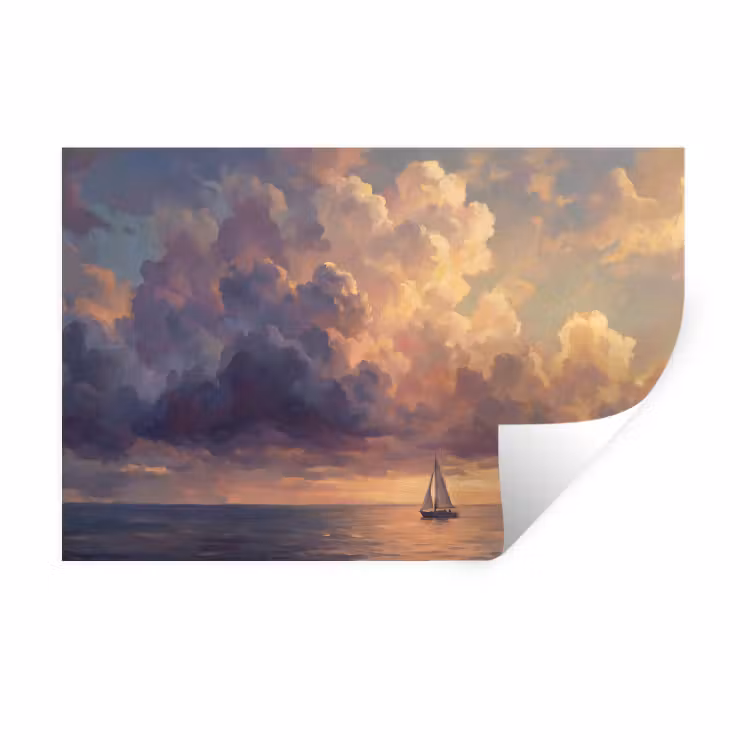 Muursticker - Boot - Zonsondergang - Zee - Natuur - Goud — 1