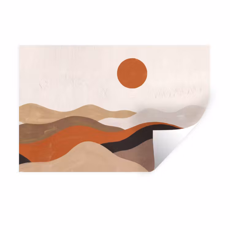 Muursticker - Landschap - Heuvels - Zon - Abstract - Oranje — 1