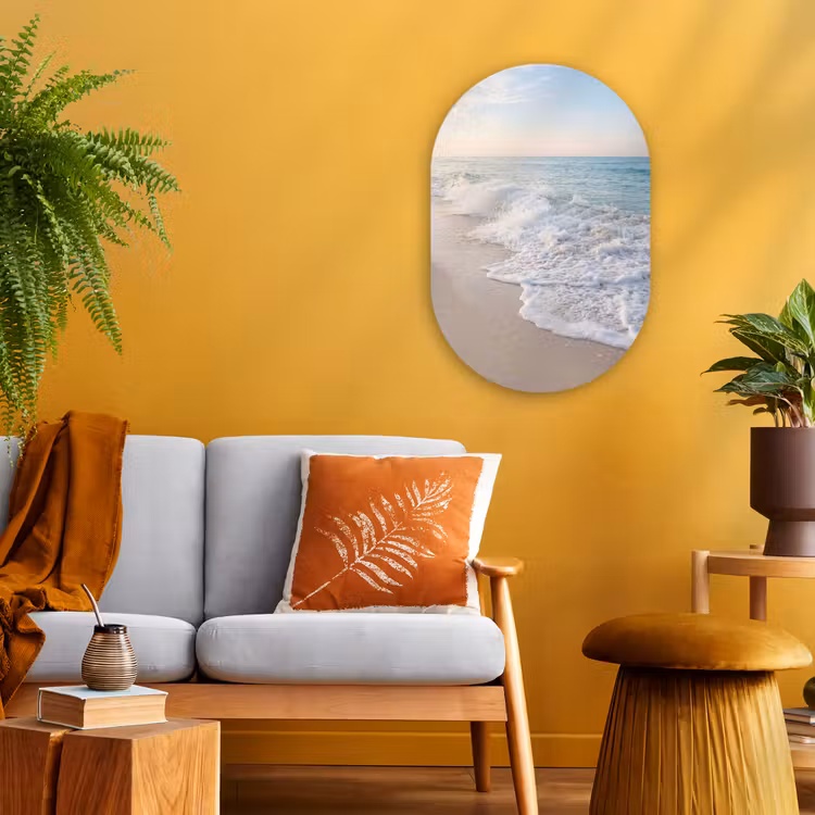Muurovaal - Kunststof - Zee - Golven - Strand - Natuur - Wit — 1