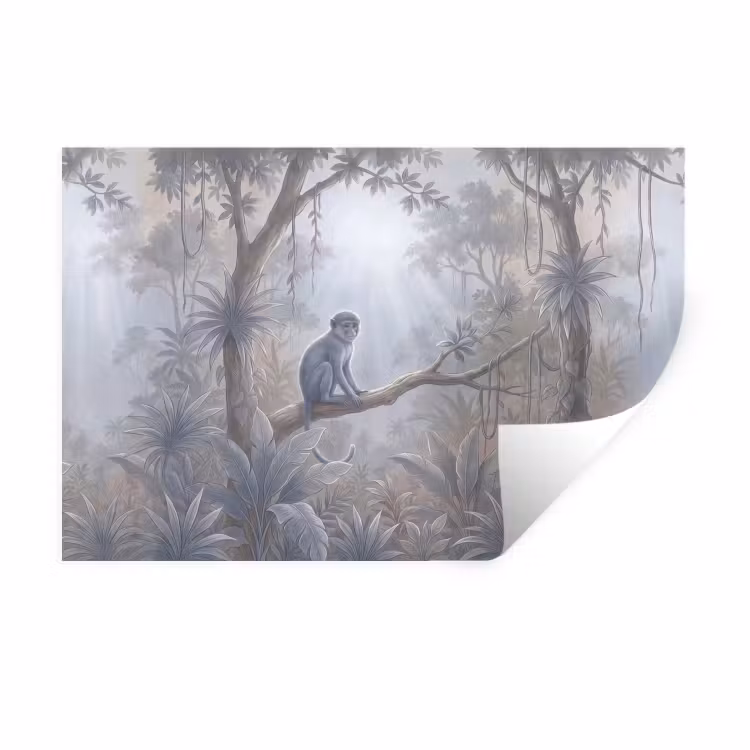 Muursticker - Aap - Boom - Jungle - Natuur - Grijs — 1