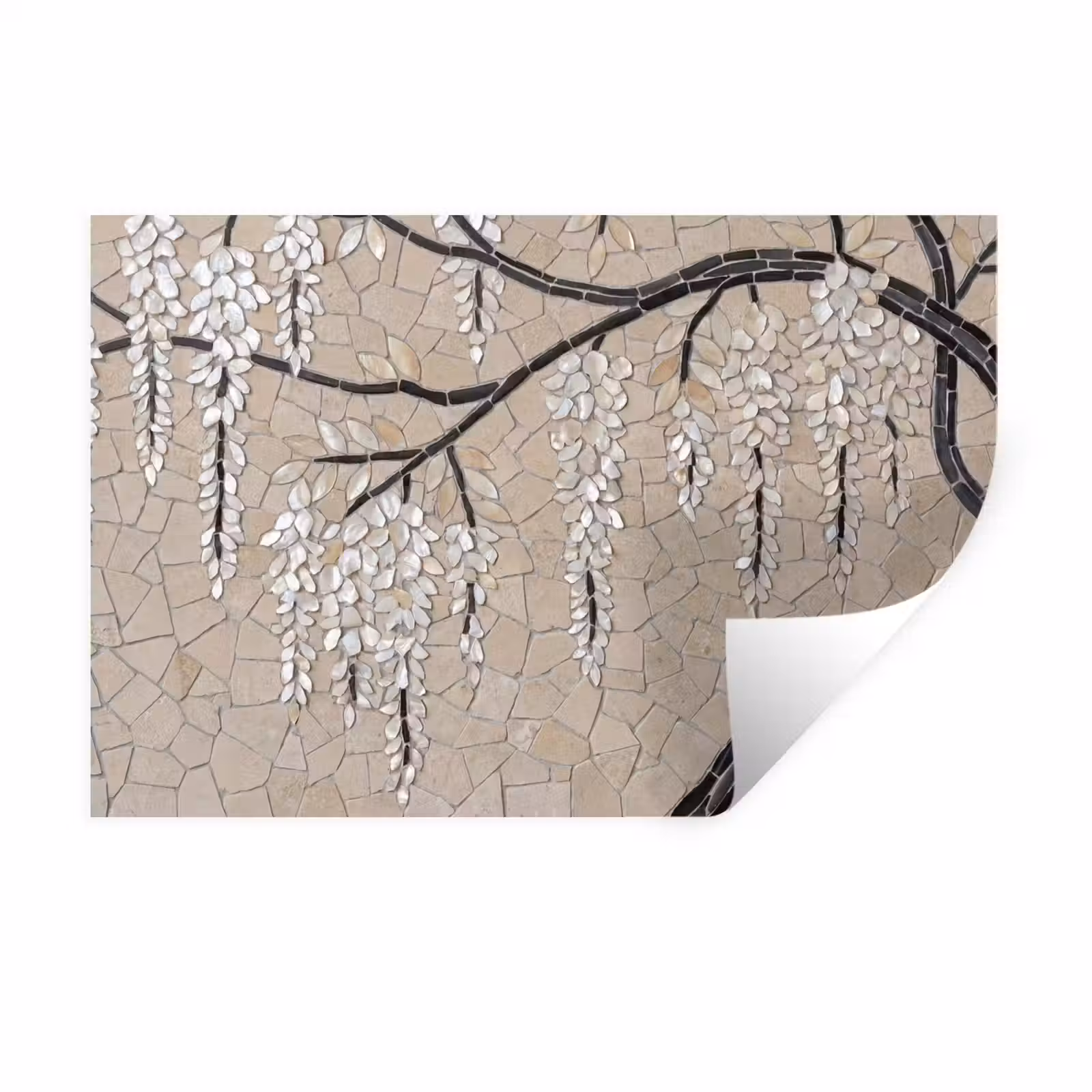 Muursticker - Boom - Bloemen - Mozaïek - Kunst - Wit — 1