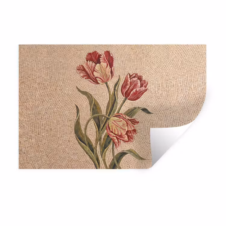 Muursticker - Bloemen - Mozaïek - Rood - Groen - Kunst — 1