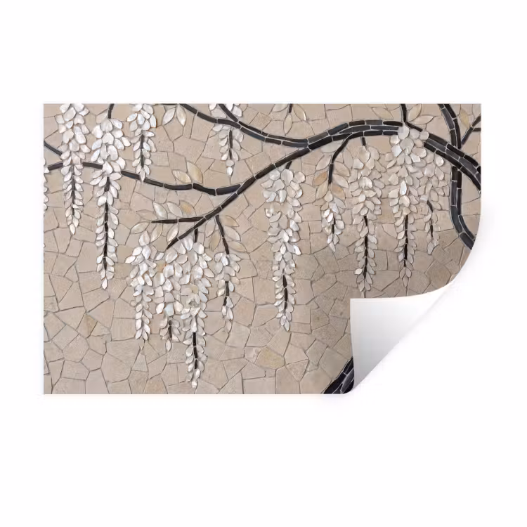 Muursticker - Boom - Bloemen - Mozaïek - Kunst - Wit — 1