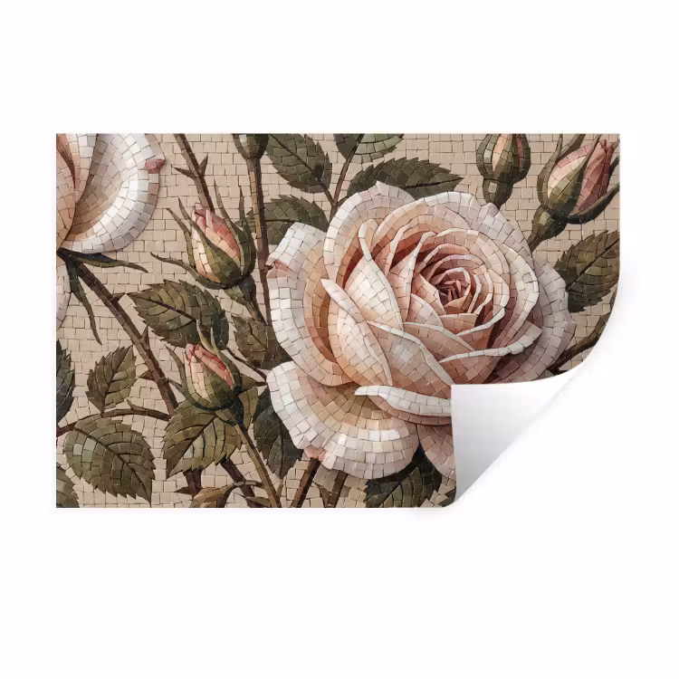 Muursticker - Roos - Mozaïek - Bloemen - Klassiek - Beige — 1