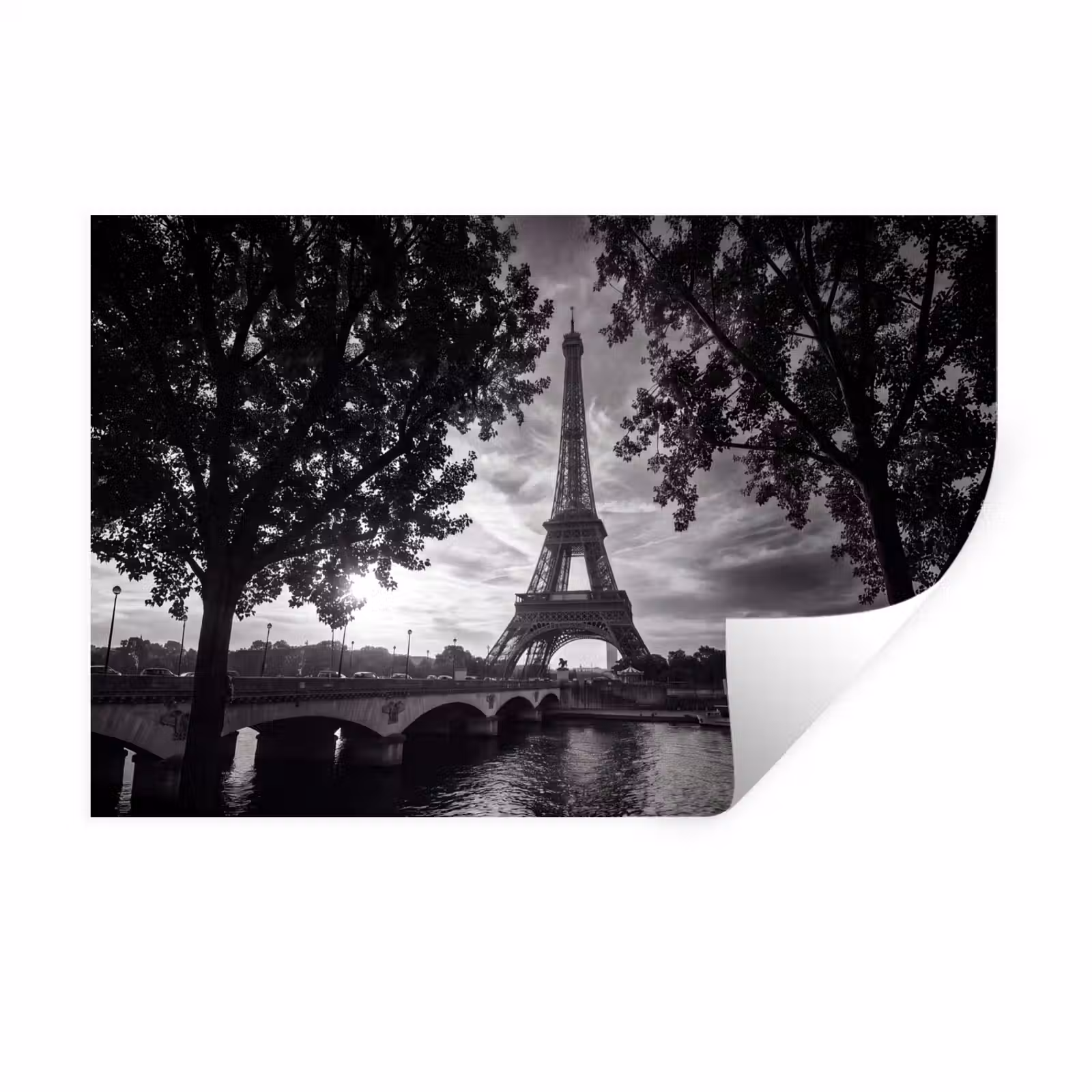 Muursticker - Eiffeltoren - Parijs - Rivier - Architectuur - Zwart-wit — 1