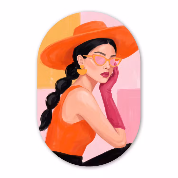 Muurovaal - Kunststof - Vrouw - Hoed - Mode - Modern - Oranje — 3