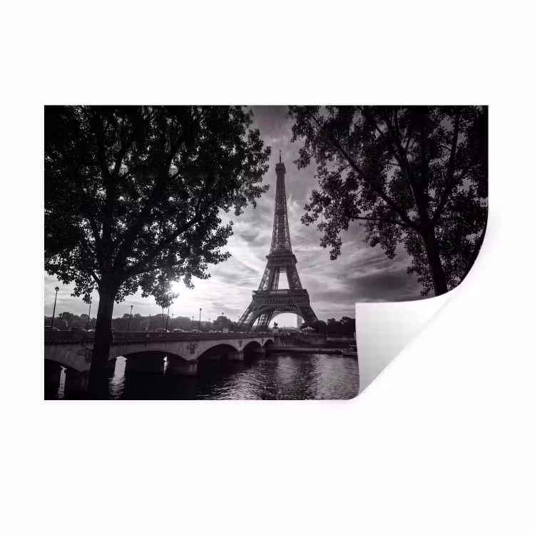 Muursticker - Eiffeltoren - Parijs - Rivier - Architectuur - Zwart-wit — 1