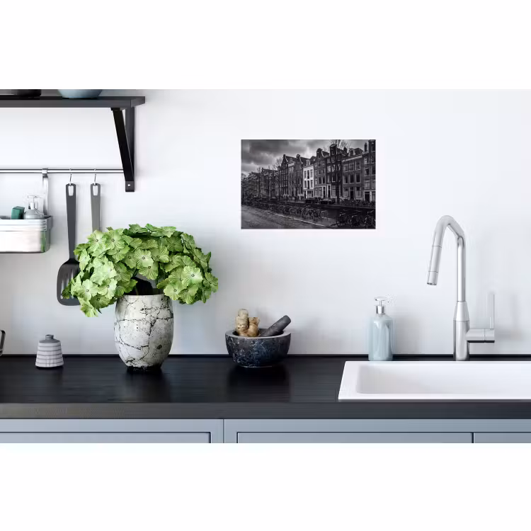 Muursticker - Huis - Gracht - Amsterdam - Architectuur - Zwart-wit — 2