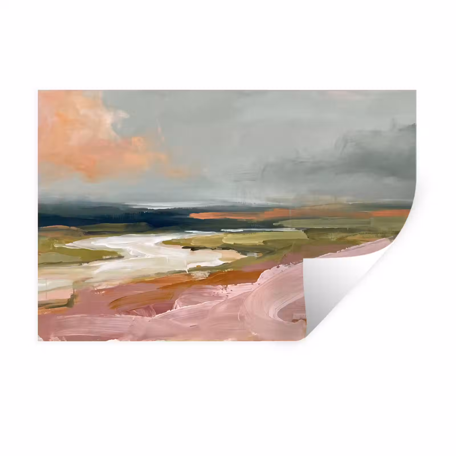 Muursticker - Landschap - Rivier - Abstract - Roze - Groen — 1