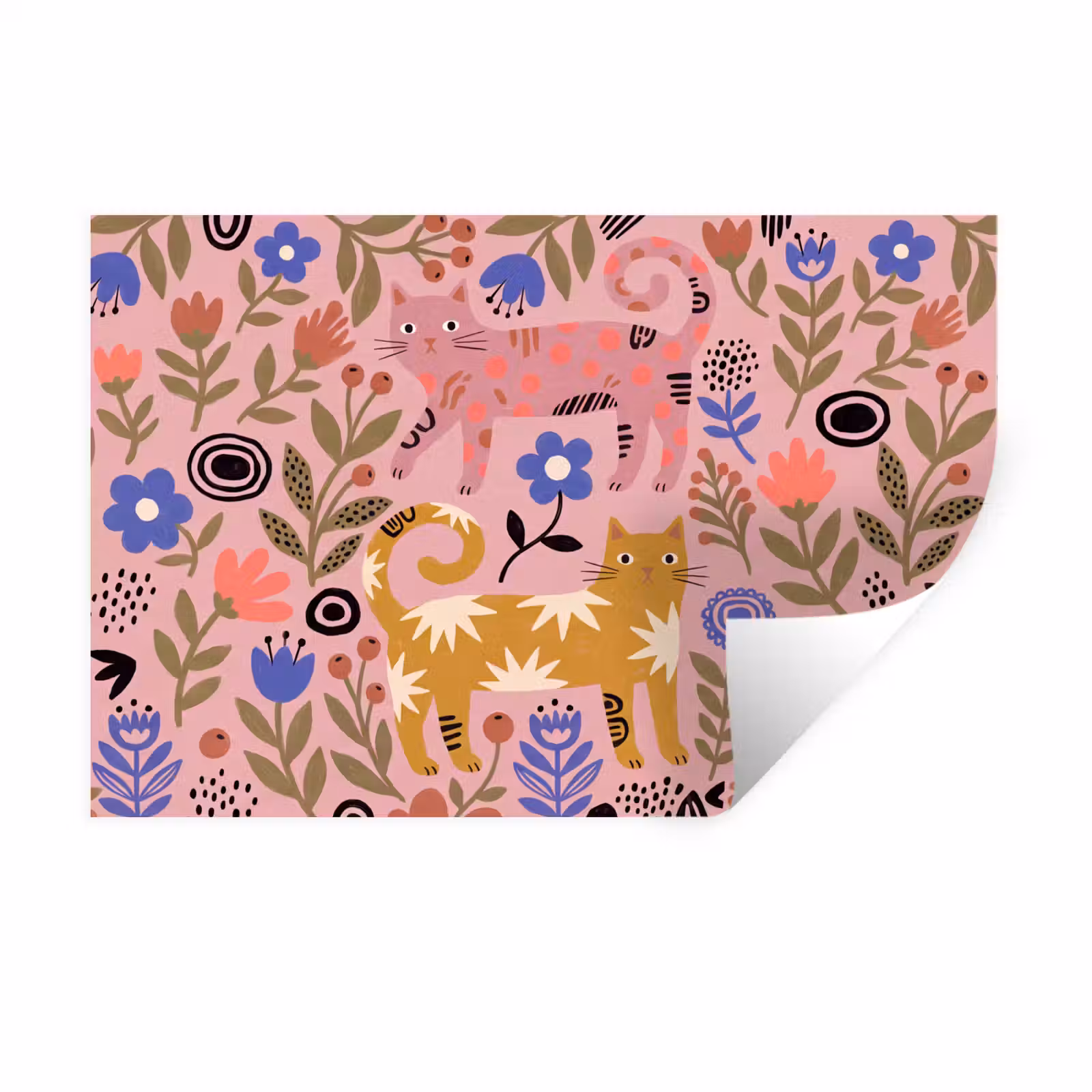 Muursticker - Kat - Bloemen - Dieren - Modern - Roze — 1