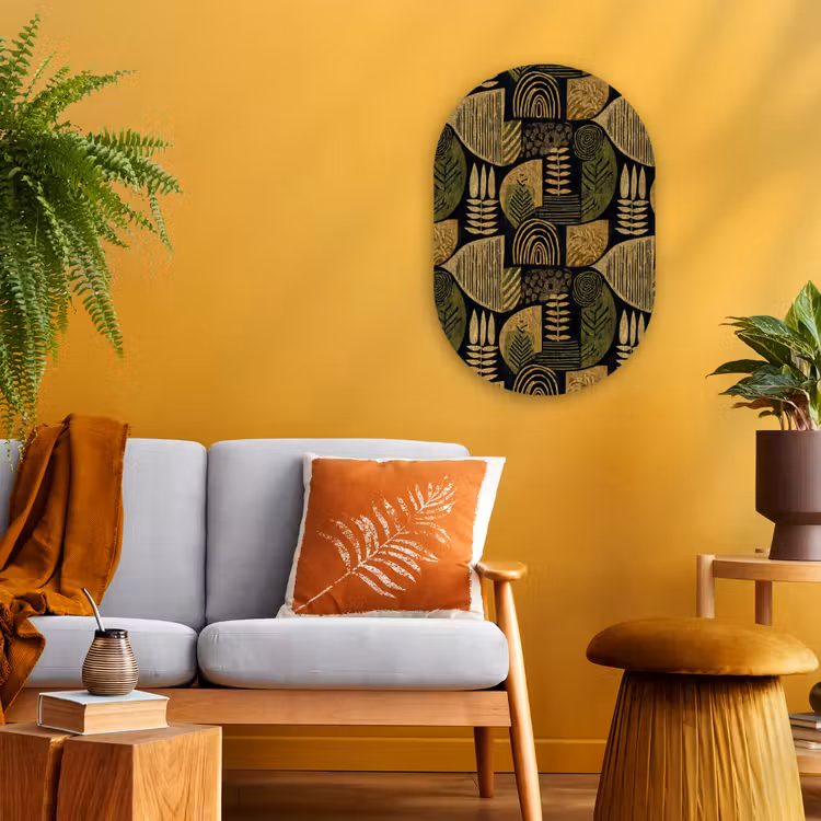 Muurovaal - Kunststof - Zwart - Okergeel - Botanisch - Textuur — 2
