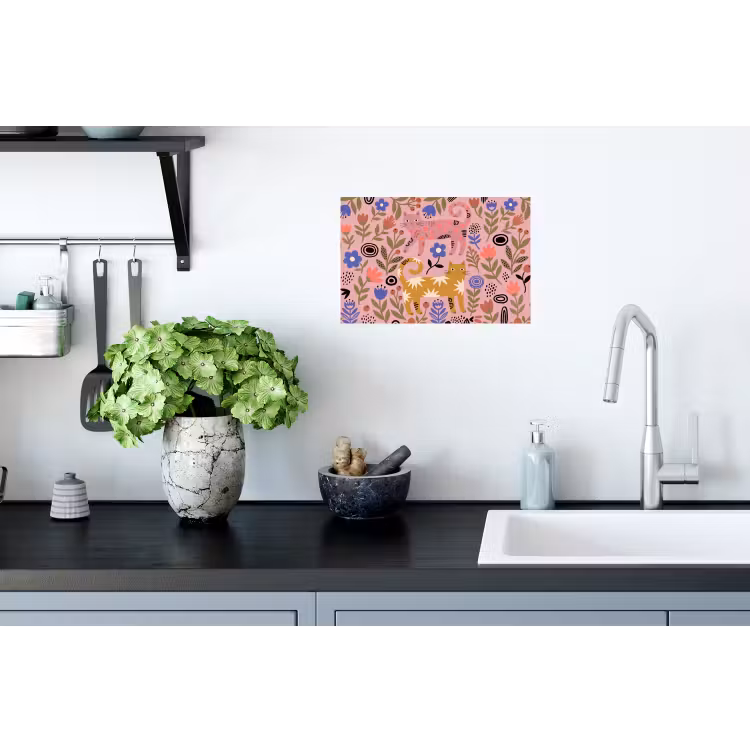Muursticker - Kat - Bloemen - Dieren - Modern - Roze — 2